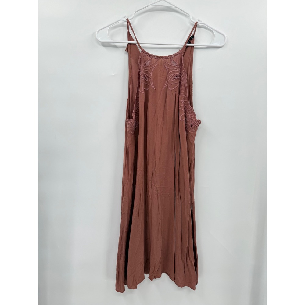 Kendall & Kylie M Mini Dress Womens Mauve Boho Embroidered High Neck Sleeveless